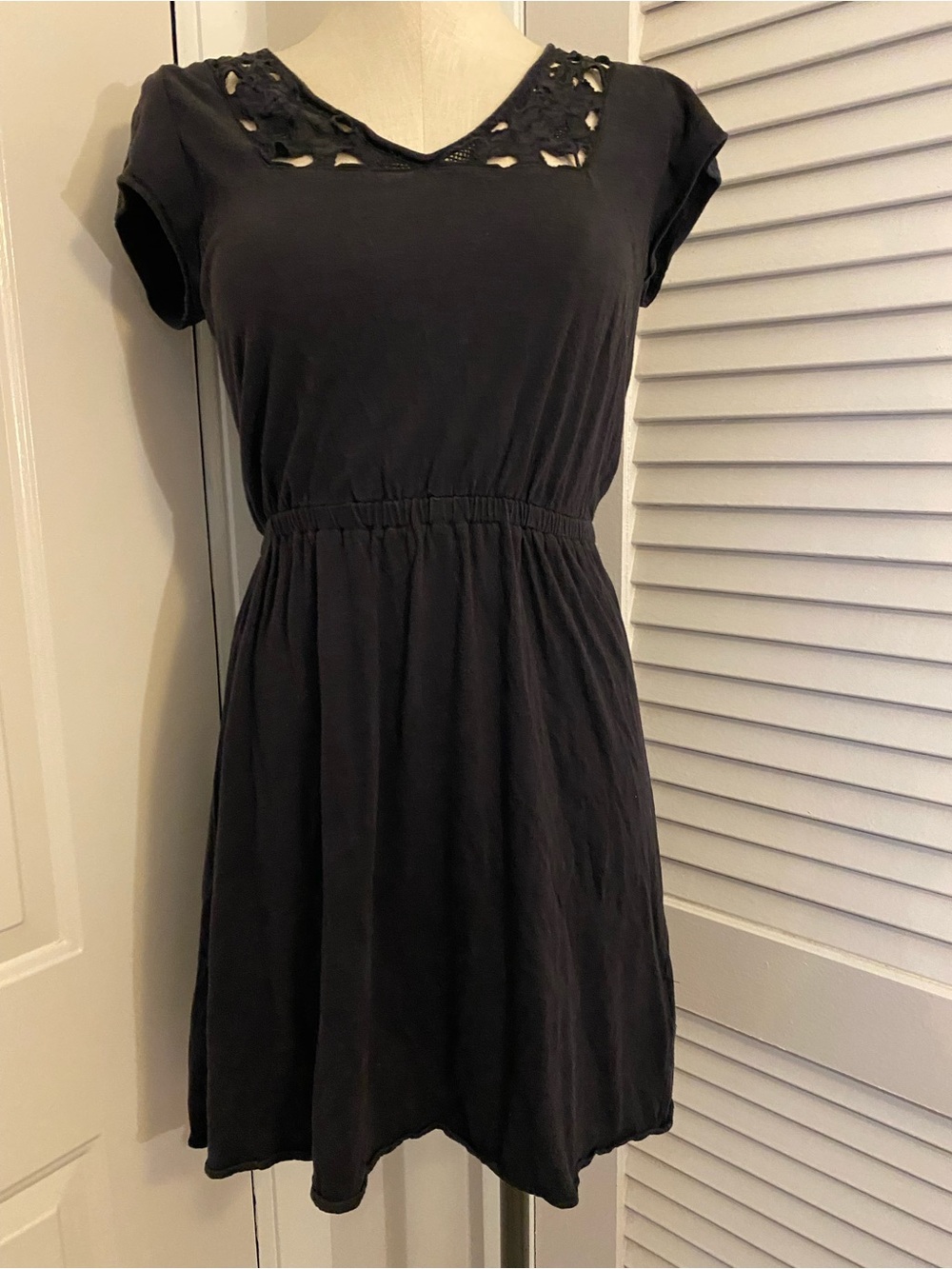Route 66 Black Short Sleeve Cutout Neckline Mini Dress- Size Small
